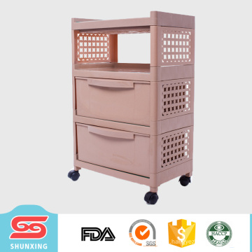 shunxing diseño moderno 3 capas de almacenamiento cajón mesita de noche con ruedas
